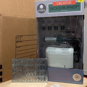 Wood burning kit with alphabet stencil